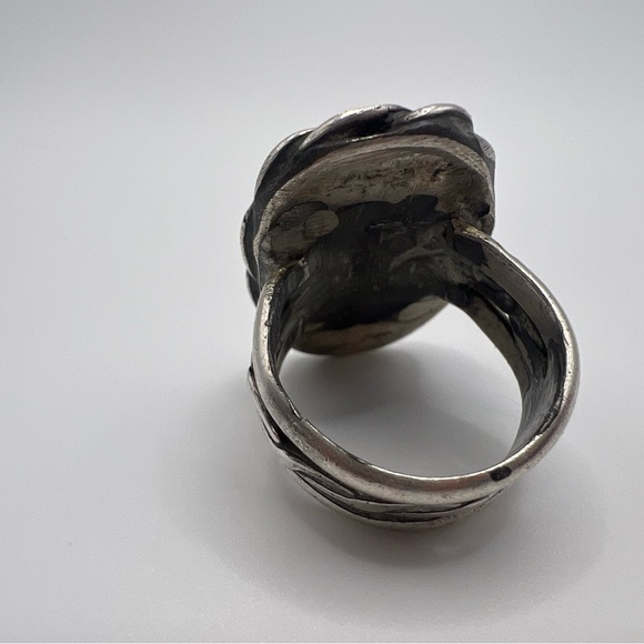 Green Turquoise Old Pawn Thick Band Sterling Silver 925 Ring, Size 8 - Picture 5 of 5